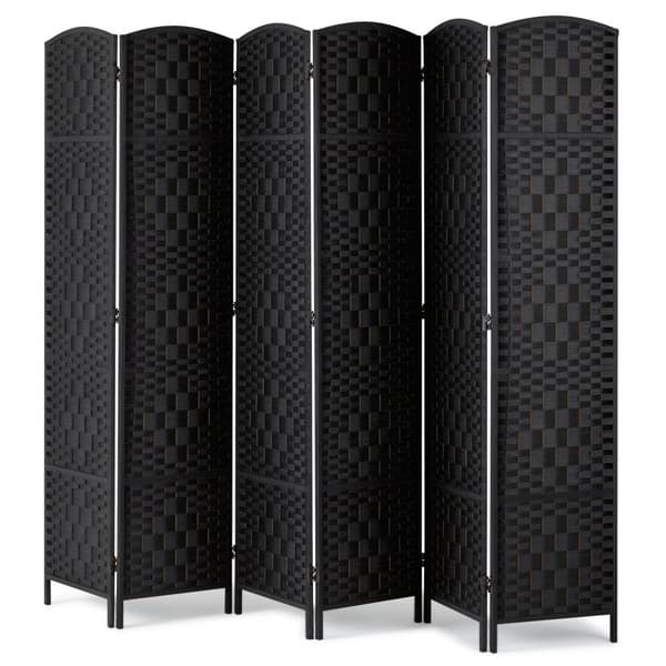 6-panel værelse skærm, håndvævet folde skærm, privatlivsafdækning, justerbare hængsler, stilfuld sort design
