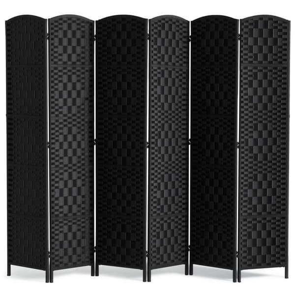 6-panel værelse skærm, håndvævet folde skærm, privatlivsafdækning, justerbare hængsler, stilfuld sort design