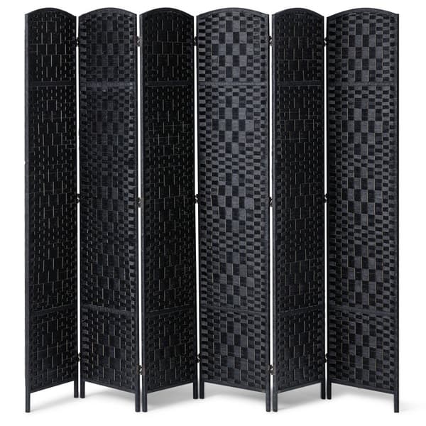 6-panel værelse skærm, håndvævet folde skærm, privatlivsafdækning, justerbare hængsler, stilfuld sort design