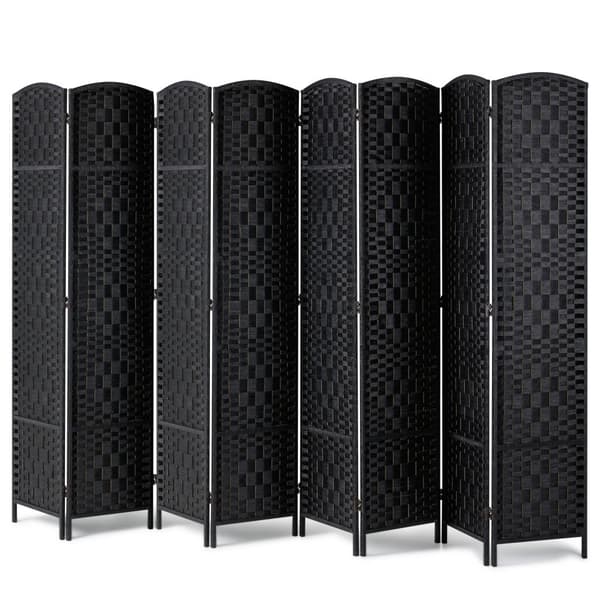 8 Panel Rumdeler, Håndvævet Folde Privacy Screen, Sort, justerbare hængsler, perfekt til ruminddeling, stilfuld og funktionel