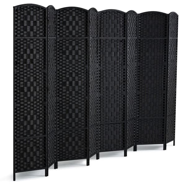 8 Panel Rumdeler, Håndvævet Folde Privacy Screen, Sort, justerbare hængsler, perfekt til ruminddeling, stilfuld og funktionel
