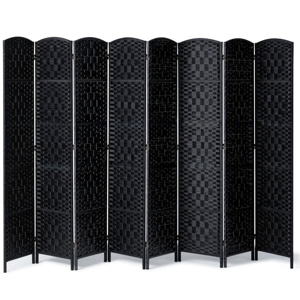 8 Panel Rumdeler, Håndvævet Folde Privacy Screen, Sort, justerbare hængsler, perfekt til ruminddeling, stilfuld og funktionel