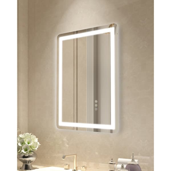 LED Badrumsspegel 3-färg, Väggmonterad Sminkspegel 50x70cm, Anti-dim Funktion