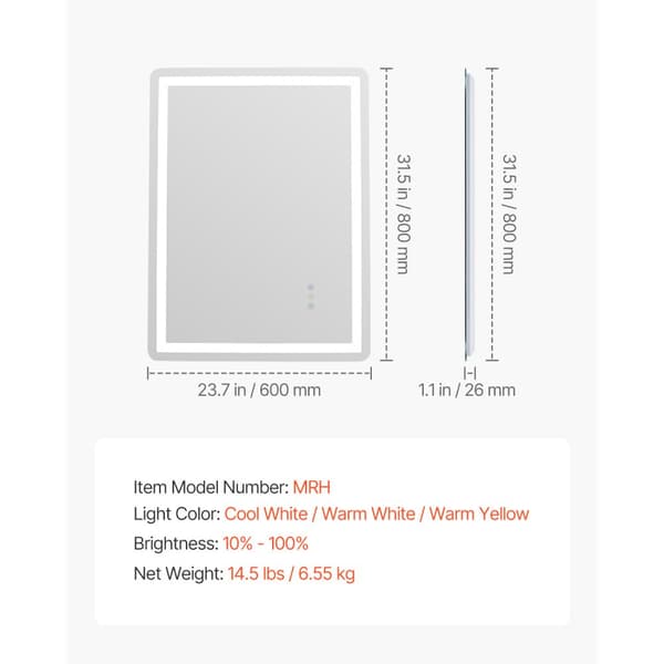 LED Badeværelsesspejl 3 Farver, Anti-dug, Vægmonteret Makeup Spejl 60 x 80 cm, energieffektiv belysning, moderne design