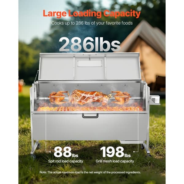 Rotisserie BBQ Grill, Roaster Spit, 60W, 286 LBS, för Gris, Lamm, Kycklingstek