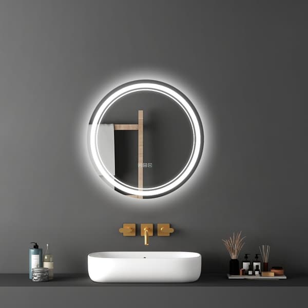 LED Badeværelsesspejl, Rund 60cm, 3 farver, anti-dug, vægmonteret, ideelt til makeup og morgenrutine