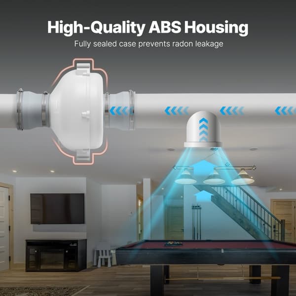 Radonaflastningsventilatorsystem 4, 4,5, 260CFM, stille, inline, vandtæt design, effektiv luftstrøm
