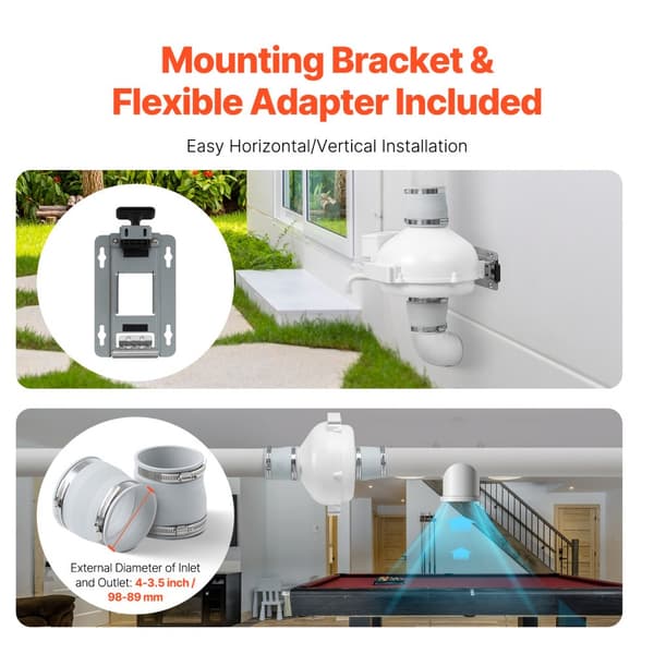 4 til 3,5 Radon Afbøjning Fan System Kit, Stille 260 CFM Inline Kanalventilator, effektiv luftstrøm, let installation