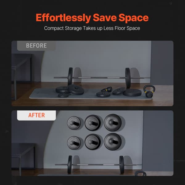 Vægmonteret vægtpladeholder, Home Gym vægtopbevaringsstativ, 4 pakke, robust design, pladsbesparende opbevaring