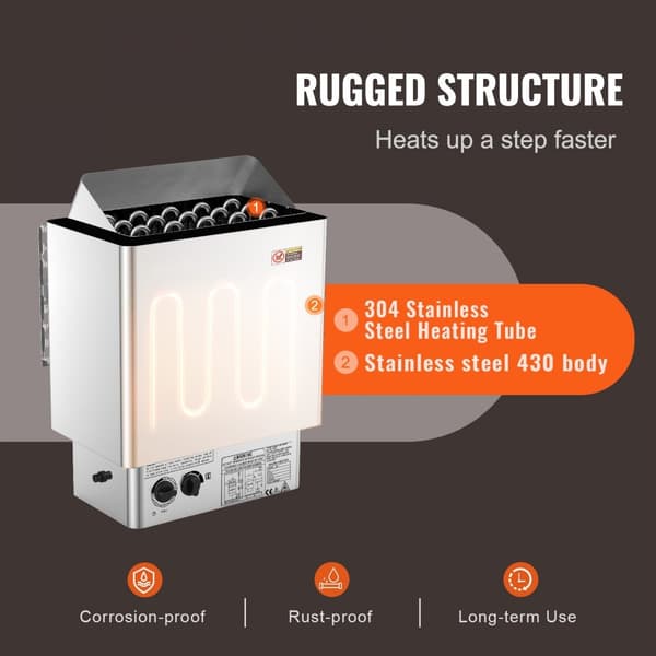 8KW Elektrisk Saunavarmer, Indbygget Kontrol, Rustfrit Stål, til 8-12 m³ HomeSpa, Effektiv Opvarmning, Energibesparende