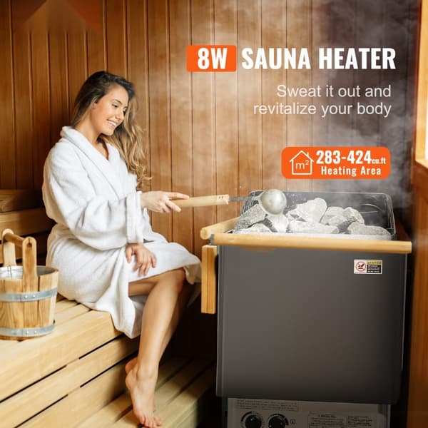 8KW Elektrisk Saunaovne, Indbygget Styring, Ideel til 8-12 m³ Hjemmespa, Energibesparende, Hurtig Opvarmning