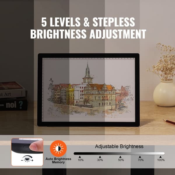 A4 LED Lysplade, Genopladelig Tracing Pad, 5 niveauer af dæmpbar lysstyrke, ideel til kunst og design