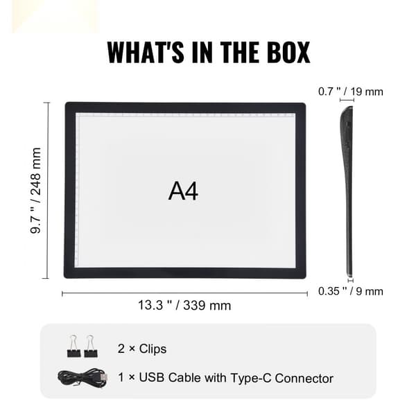 A4 LED Lysplade, Genopladelig Tracing Pad, 5 niveauer af dæmpbar lysstyrke, ideel til kunst og design