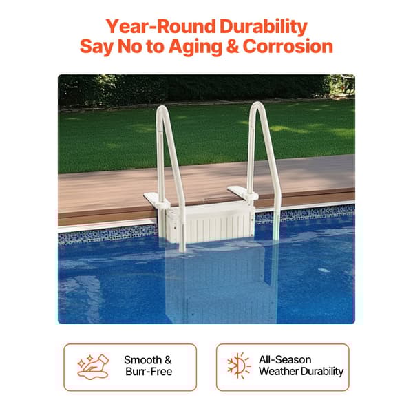 Hvid poolstige 4-trins, 2 gelændere, understøtter 400 lb til 48-54 tommer pools, rustfrit stål, slip-resistant trin