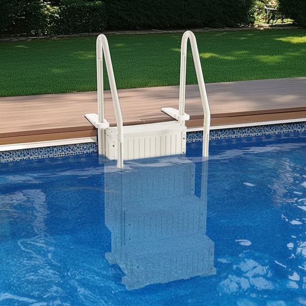 Hvid poolstige 4-trins, 2 gelændere, understøtter 400 lb til 48-54 tommer pools, rustfrit stål, slip-resistant trin