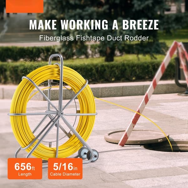 Fisketape aftrækker, glasfiber 656 ft 5/16 in, skabelon til kabelføring, holdbart, fleksibelt design, nem at bruge