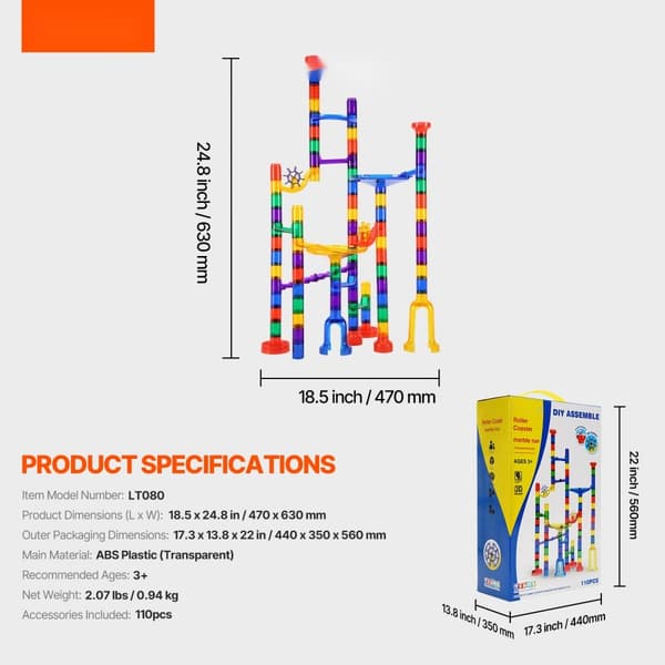 Marmorlopp Set 110 ST, STEM-leksak, Utbildningsklossar, Perfekt present för barn
