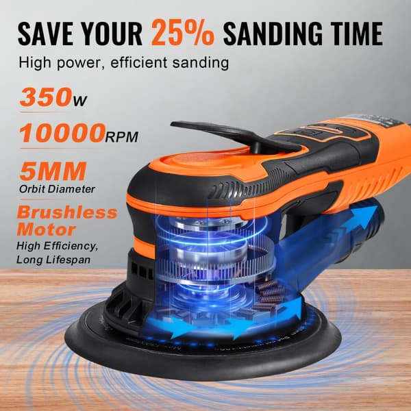 Slumpmässig orbital slipmaskin 6'', Palm sander 10 ST Sandpapper, 6 variabel hastighet