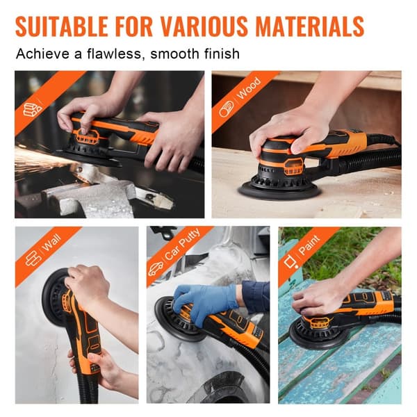 Slumpmässig orbital slipmaskin 6'', Palm sander 10 ST Sandpapper, 6 variabel hastighet
