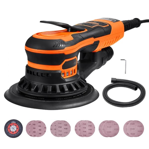 Slumpmässig orbital slipmaskin 6'', Palm sander 10 ST Sandpapper, 6 variabel hastighet