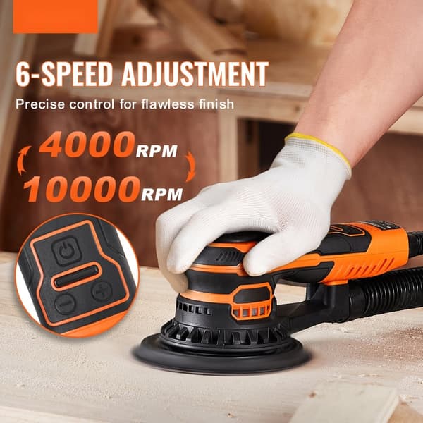 Slumpmässig orbital slipmaskin 6'', Palm sander 10 ST Sandpapper, 6 variabel hastighet