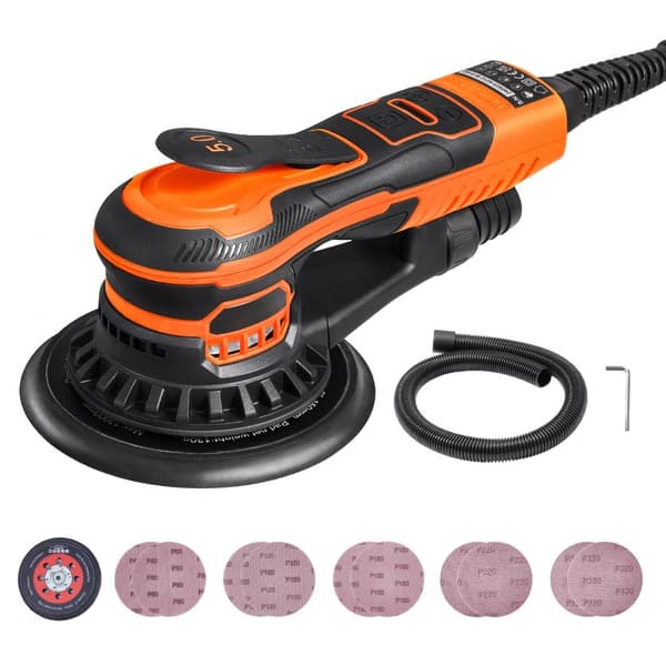 Slumpmässig orbital slipmaskin 6'', Palm sander 10 ST Sandpapper, 6 variabel hastighet