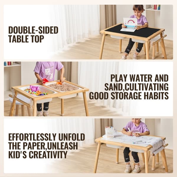 Barns Sensoriska Bord & Stol Set, Sand- och Vattenlekbord, Med 2 Förvaringsfack