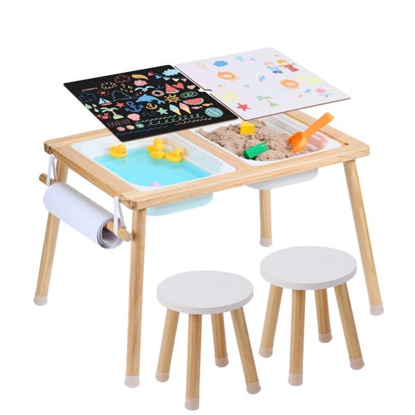 Barns Sensoriska Bord & Stol Set, Sand- och Vattenlekbord, Med 2 Förvaringsfack
