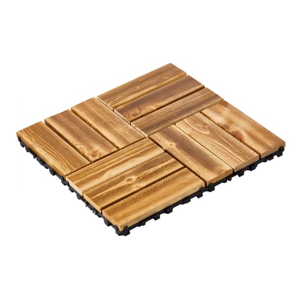 Sammenlåsende dækfliser, Massivt træ 10 pakke 12x12, Kamferfyr, holdbare, velegnede til veranda, nem at installere