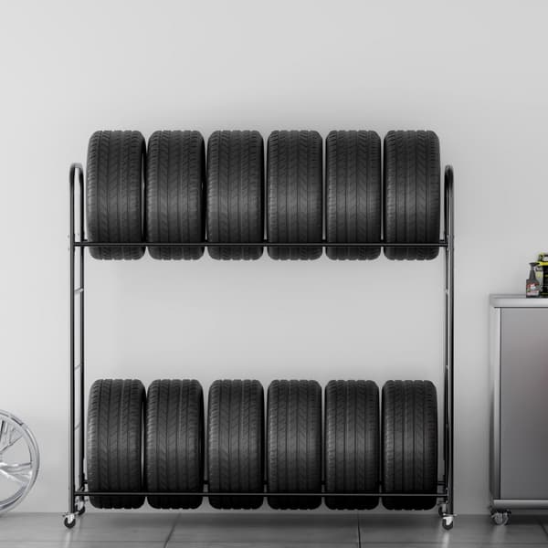 Renkaan Säilytysteline, Rolling Tire 2-Hylly, Mahtuu 12 Vakiorengasta
