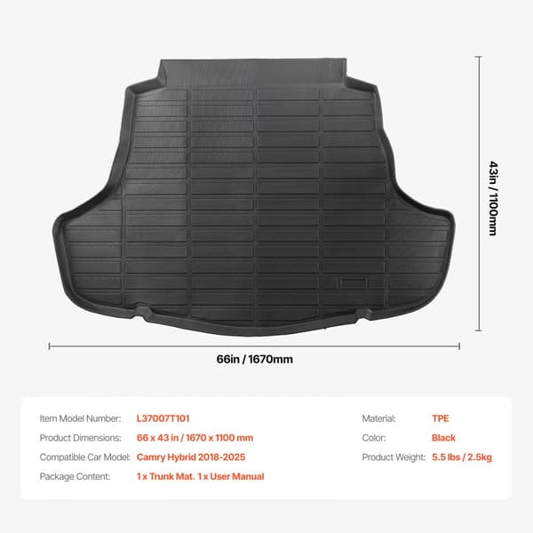 Cargo Mat TPE, Custom Fit til Toyota Camry 2018-2025, all weather, holdbar, skridsikkert design, nem installation