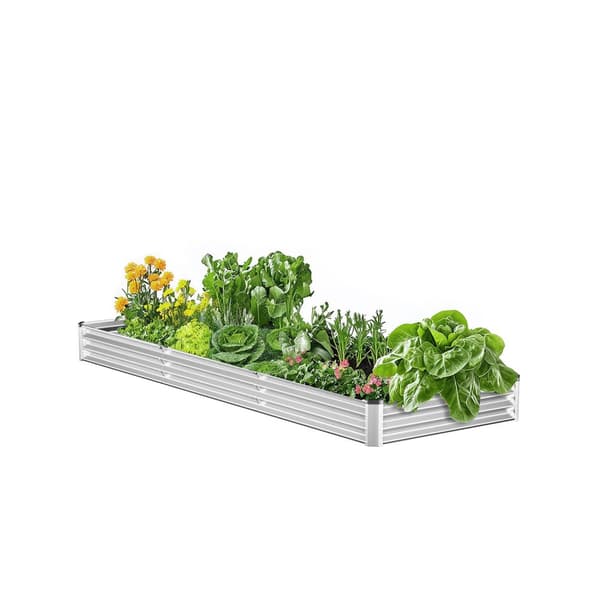 Metallisk hævet haveseng, 12x4x1 fod, galvaniseret plantekasse, holdbar, vejrbestandig, sølv finish
