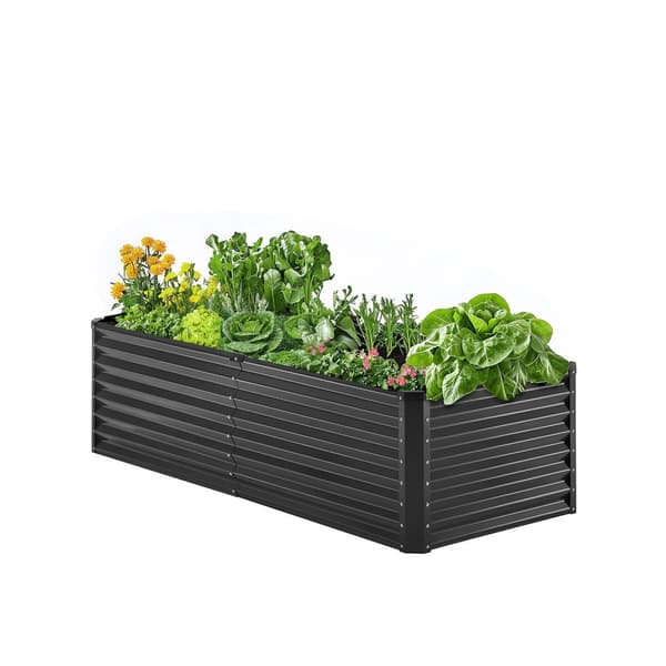 Metal Hævet Haveseng 6x3x2ft, Galvaniseret Plantekasse, Mørkegrå, Holdbar og Vandafvisende, Ideel til Udendørs Brug