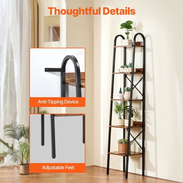 Rustik Metal Bogreol 5-Tier, Elegant Opbevaring til Stue, Soveværelse & Kontor, Solid Konstruktion, Pladsbesparende Design