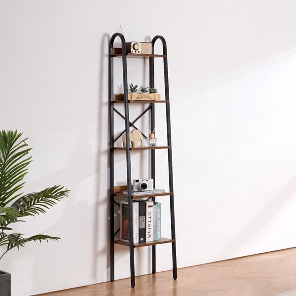 Rustik Metal Bogreol 5-Tier, Elegant Opbevaring til Stue, Soveværelse & Kontor, Solid Konstruktion, Pladsbesparende Design