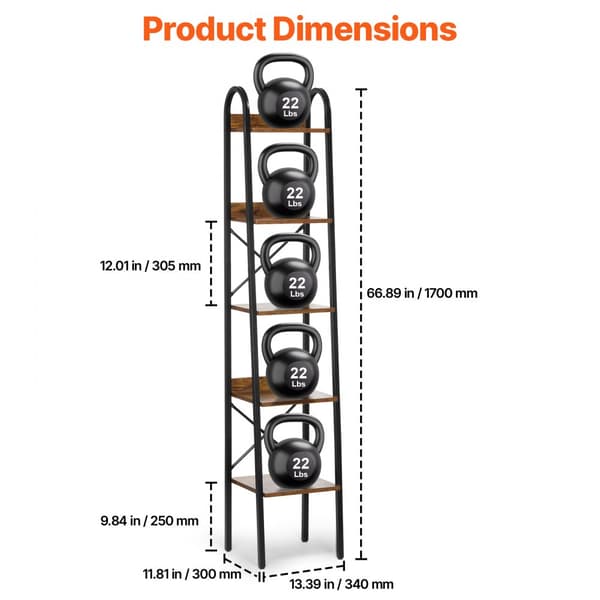 Rustik Metal Bogreol 5-Tier, Elegant Opbevaring til Stue, Soveværelse & Kontor, Solid Konstruktion, Pladsbesparende Design