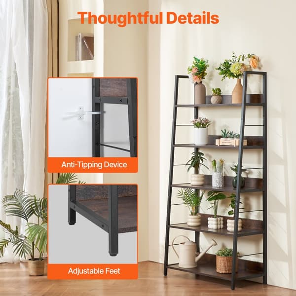 Rustik Metal Bogreol, 5-Tier Reol, ideel til Stue, Soveværelse & Kontor, holdbar konstruktion, moderne design