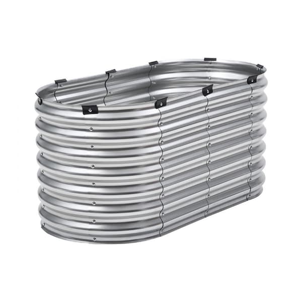 Metal Hævet Haveseng, 4x2x2 Fod, Galvaniseret Plantekasse, Holdbar, Velegnet til Udendørs Brug, Sølvfinish