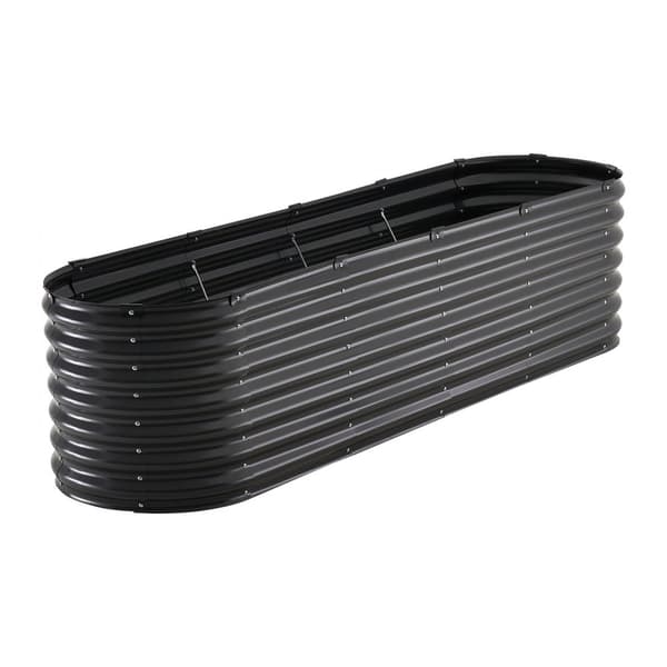 Metal Hævet Haveseng, 8x2x2 ft, Galvaniseret Plantekasse, Udendørs, Mørkegrå, Holdbar, Let at samle