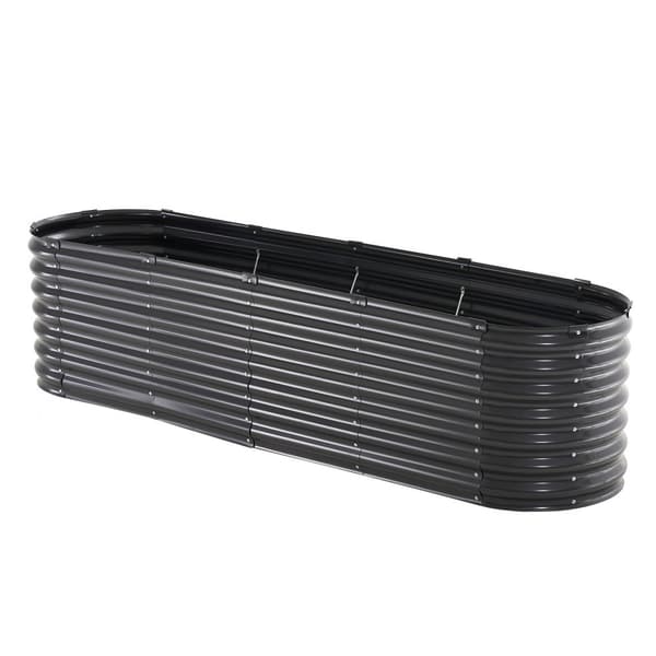 Metal Hævet Haveseng, 8x2x2 ft, Galvaniseret Plantekasse, Udendørs, Mørkegrå, Holdbar, Let at samle