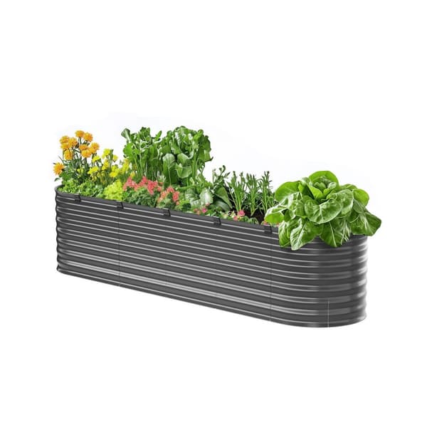 Metal Hævet Haveseng, 8x2x2 ft, Galvaniseret Plantekasse, Udendørs, Mørkegrå, Holdbar, Let at samle