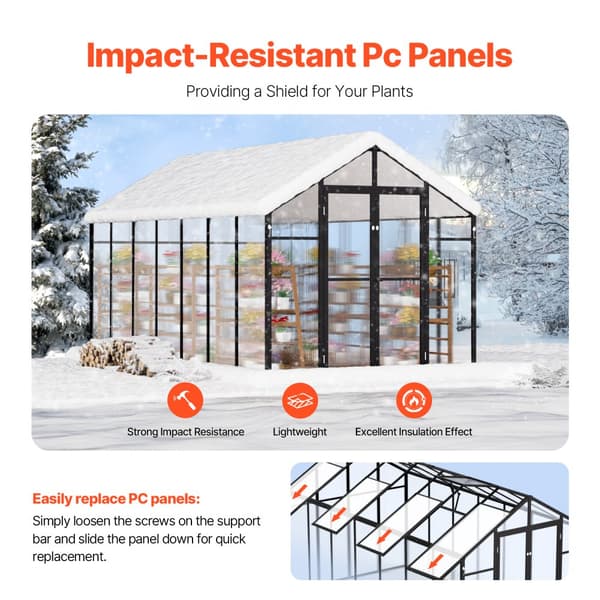 Polycarbonat drivhus 8x14 ft, Walk-in drivhus, holdbart materiale, UV-beskyttelse, perfekt til haven