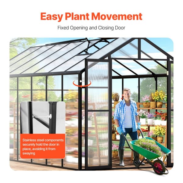 Polycarbonat drivhus 8x14 ft, Walk-in drivhus, holdbart materiale, UV-beskyttelse, perfekt til haven