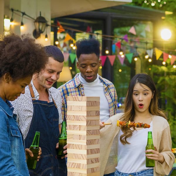 Tumbling Timber Leksak, 54 Block Tumbling Tower Spel, Furukasse, Tillverkad av Trä