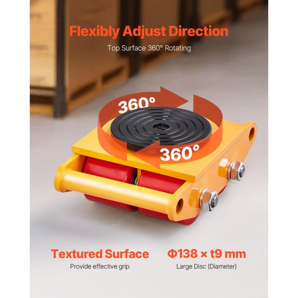 Maskine Skate 13228 lbs, 6T Maskine Skate Dolly, Håndtag, 360° Rotation, Heavy Duty, Let at flytte