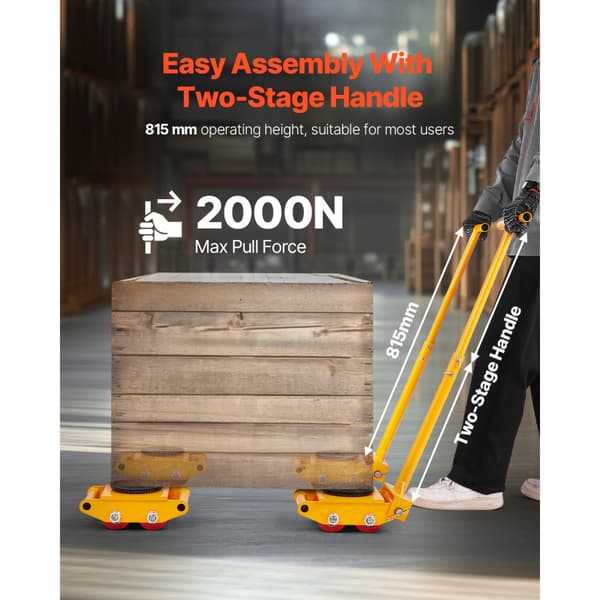 Maskine Skate 13228 lbs, 6T Maskine Skate Dolly, Håndtag, 360° Rotation, Heavy Duty, Let at flytte