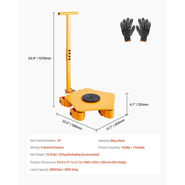 Maskin Skøjter 8800 lbs til flytning, 360° rotation, ergonomisk håndtag, let at bruge, holdbar konstruktion