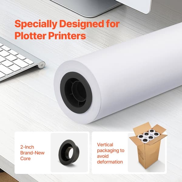 Laaja Formaatti Paperi, Plotteripaperi 6 rullaa, 24 in x 150 ft CAD Bond Rullat, avainominaisuudet