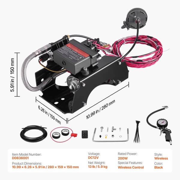 Air Shock Controller 12V 100PSI, Trådløs Luftkompressor, Indbygget, Hurtig Luftfyldning, Kompakt Design