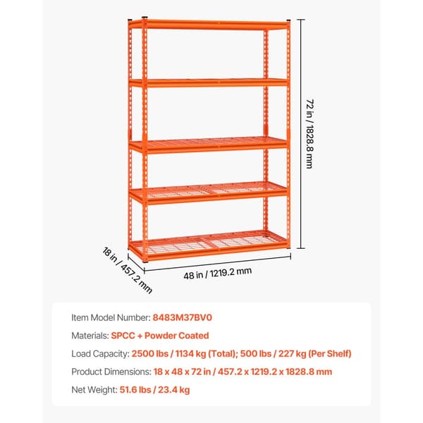 Justerbare opbevaringshylder 5 etager, Heavy Duty Garagereol, 2500 lbs kapacitet, ideel til garage og opbevaring